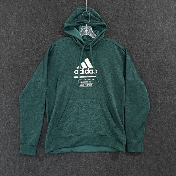 Adidas Hoodie Men's Medium Green ClimaWarm Pullover Sweatshirt Kangaroo Pocket - Picture 1 of 10